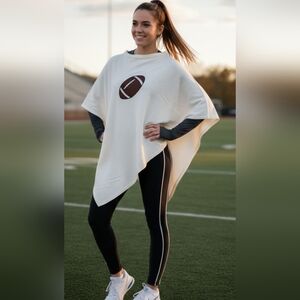 White Football Print Poncho